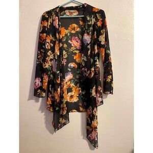 Neiman Marcus Black Floral Sheer Boho Festival Kimono Size Small XS